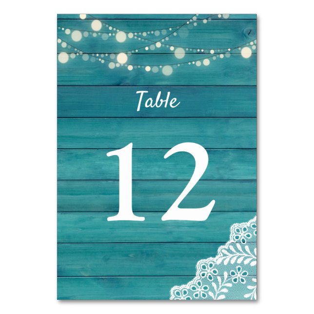 Numéro De Table Bois Bleu, Dentelle, Lumières à cordes 2 (Par défaut)