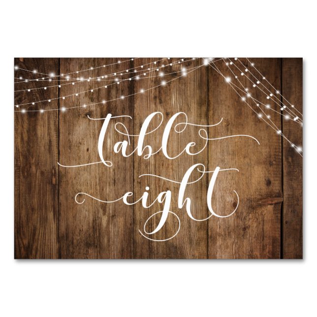 Numéro De Table Bois Brown rustique et cordes lumineuses Table Hui (Dos)