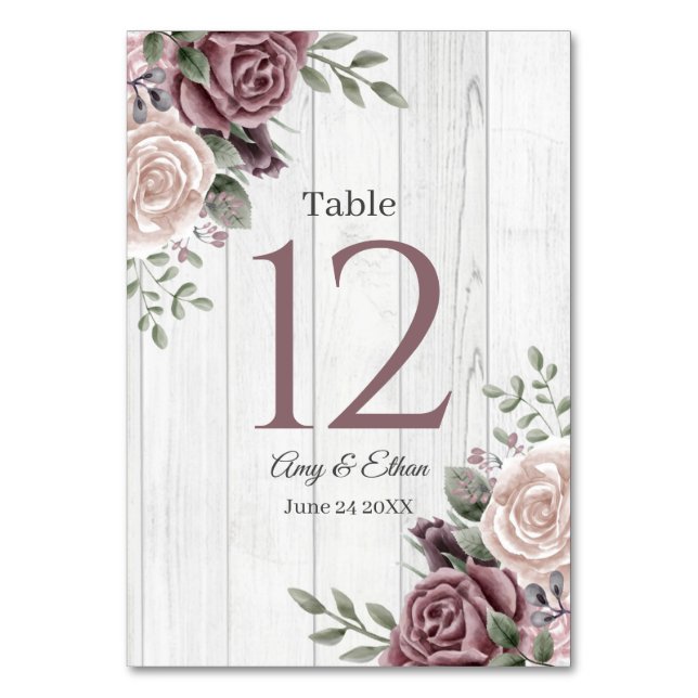 Numéro De Table Bois Floral Rustique Dusty Rose (Par défaut)