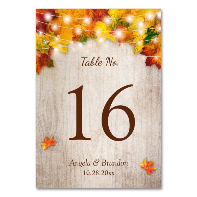 Numéro De Table Bois rustique Feuilles d'automne Mariage Numéro de (Par défaut)