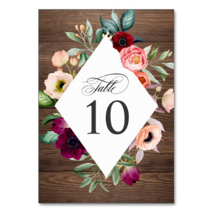 Numéro De Table Bois rustique Mariage Cadre Floral