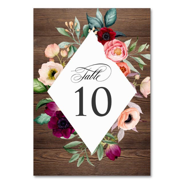 Numéro De Table Bois rustique Mariage Cadre Floral (Par défaut)