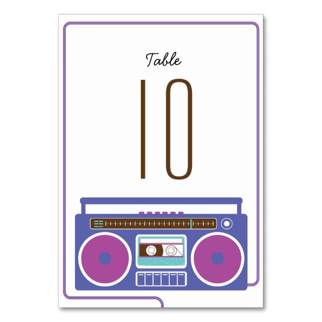 Numéro De Table Boombox Indie Mixtape Mariage violet / bleu (Par défaut)