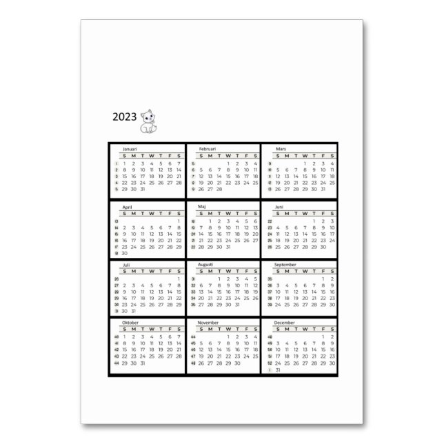 Numéro De Table bordkalender (Par défaut)
