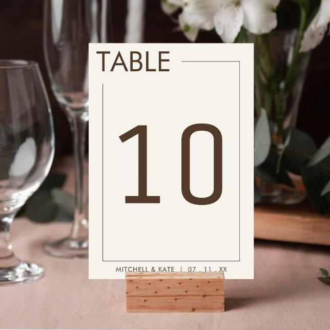 Numéro De Table Bordure Brown beige Mariage simple (Beige Brown Border Simple Wedding Table Number)