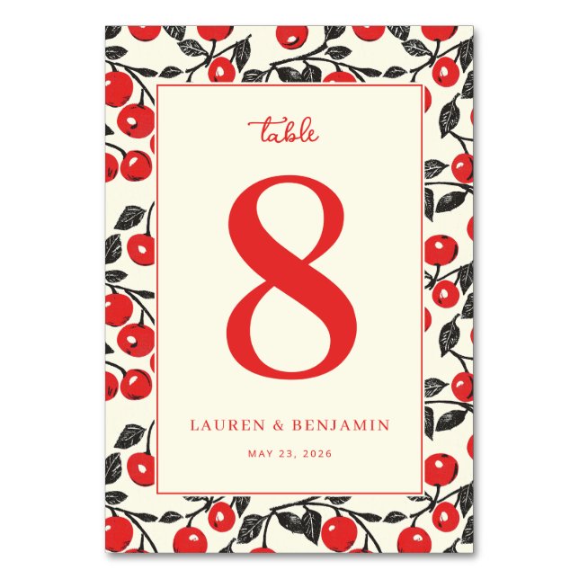 Numéro De Table Bordure de Cerise Rouge Joyeuse (Par défaut)