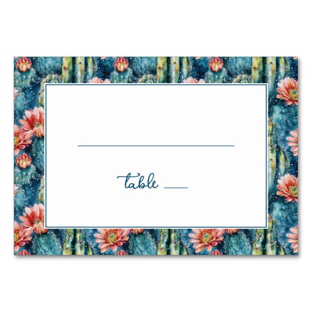 Numéro De Table Bordure de fleurs de cactus sarcelle enjouée (Devant)