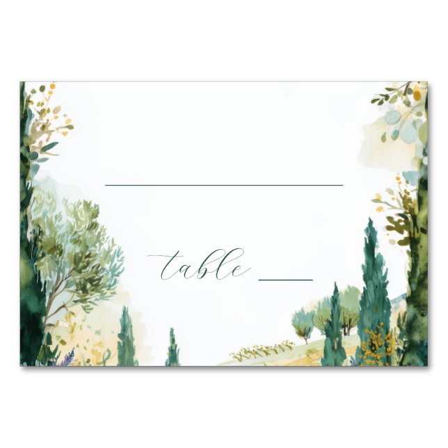 Numéro De Table Bordure de nature à l'aquarelle verte sereine (Devant)