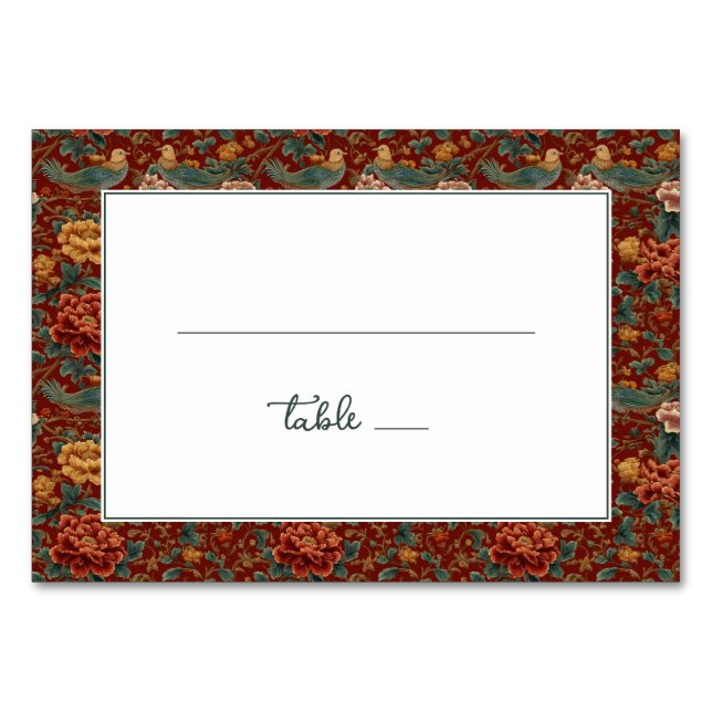 Numéro De Table Bordure d'oiseau florale rouge sophistiquée (Devant)