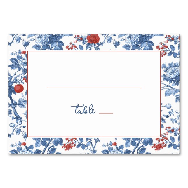 Numéro De Table Bordure Florale Bleue Élégante (Devant)