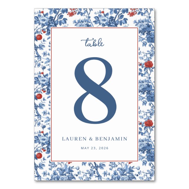 Numéro De Table Bordure florale bleue élégante (Par défaut)