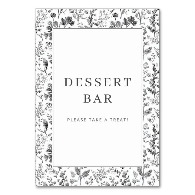 Numéro De Table Bordure Florale Élégante Noir et Blanc (Par défaut)