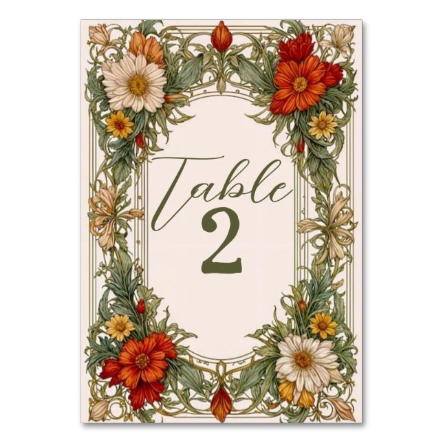 Numéro De Table Bordure ornée victorienne avec Mariage Fleur sauva (Dos)