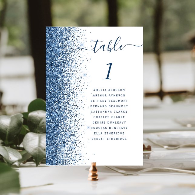 Numéro De Table Bordure Pailletée Bleue Mariage Blanc (Créateur téléchargé)