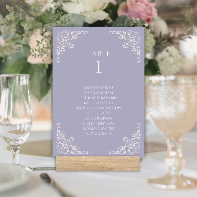 Numéro De Table Bordure Vintage Lavendar violet (Elegant vintage lavendar purple french lilac wedding table number sign card for bridgerton old money)