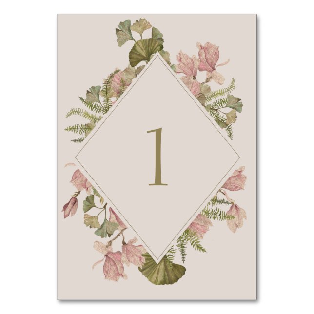Numéro De Table Botanique Douce Mariage Taupe Chaud | Fleur et Fou (Par défaut)