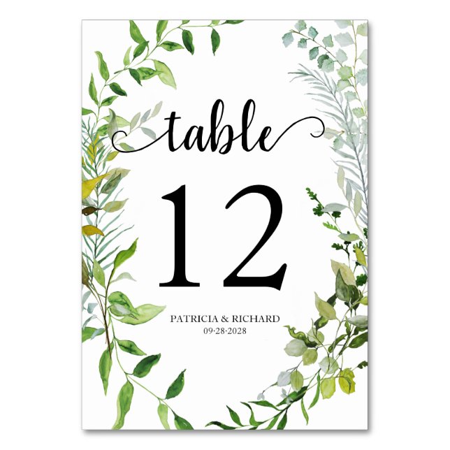 Numéro De Table Botanique élégante à l'aquarelle et verdure (Par défaut)