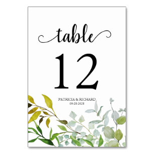 Numéro De Table Botanique élégante à l'aquarelle et verdure