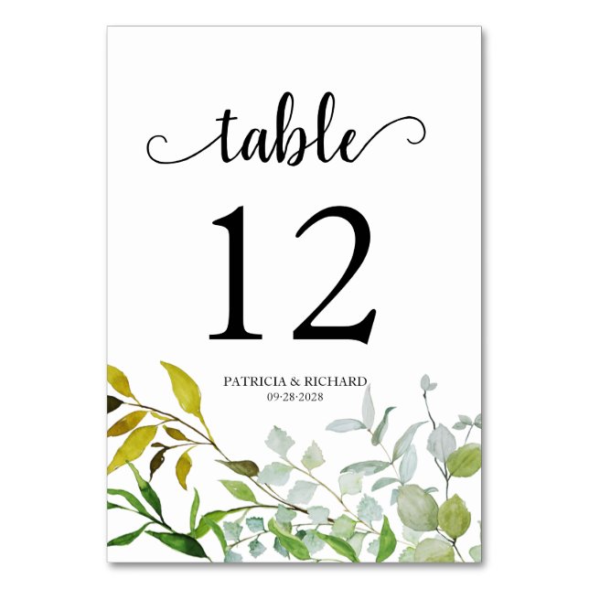 Numéro De Table Botanique élégante à l'aquarelle et verdure (Par défaut)