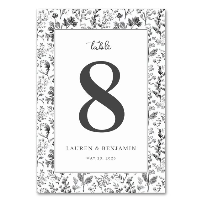 Numéro De Table Botanique Élégante en Niveaux de Gris (Par défaut)