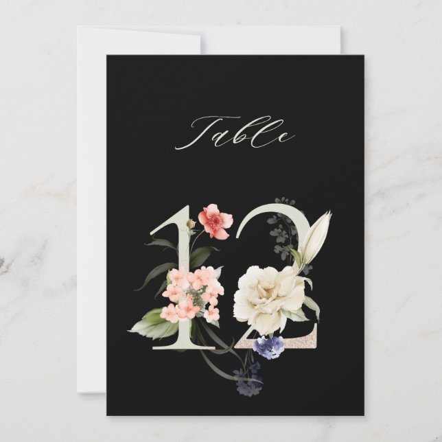 Numéro de table botanique floral 5x7 numéro 12, nu (Devant)
