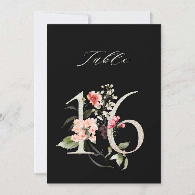 Numéro de table botanique floral 5x7 numéro 16, nu (Devant)
