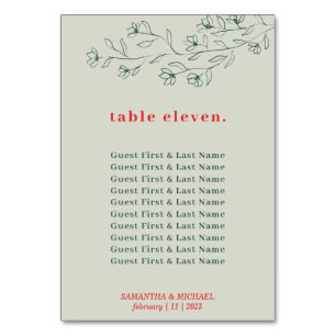 Numéro De Table Botanique Floral Green Red Boho noms d'hôtes siège