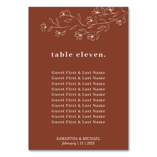 Numéro De Table Botanique Floral Terracotta nom des invités