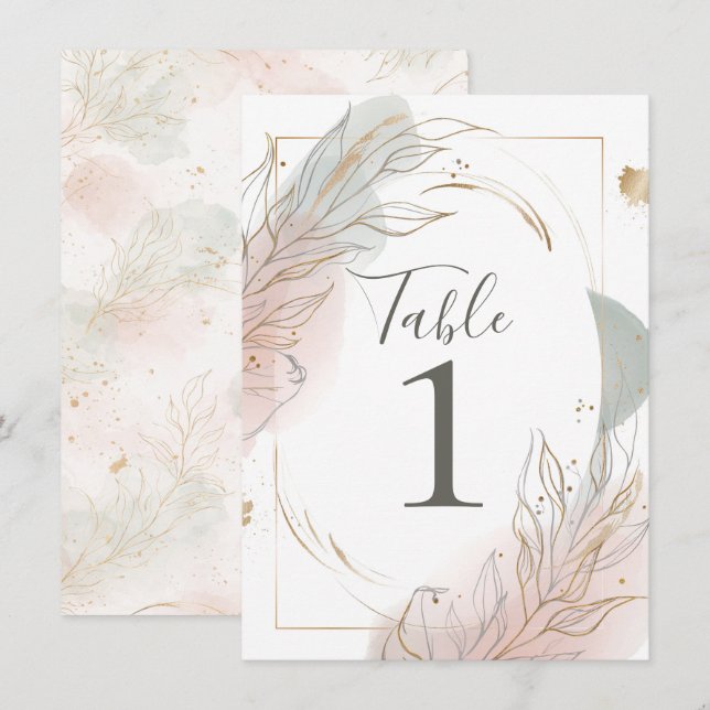 Numéro de table botanique Gilded Gold Sage & Blush (Devant / Derrière)