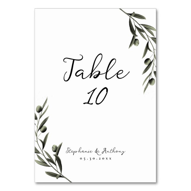 Numéro De Table Botanique Olive Branch Feuille Mariage italien (Par défaut)