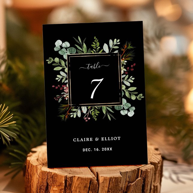 Numéro De Table Botanique Verdure Noël Fête Mariage noir (Créateur téléchargé)