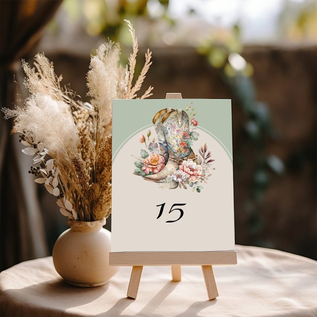 Numéro De Table Bottes Occidentales Boho Floral Rustique Quinceane (Table Number Cards from my Boho Floral Cowgirl Boots Quinceanera Collection)