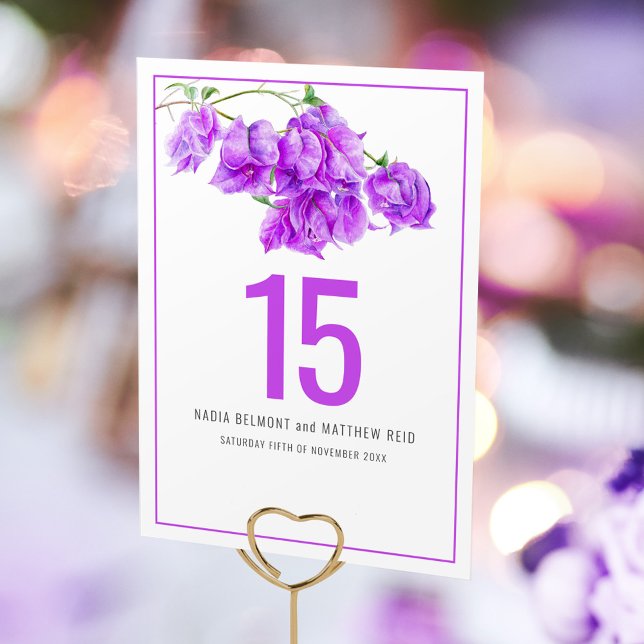Numéro De Table Bougainvillea papier fleur violet mariage (Créateur téléchargé)