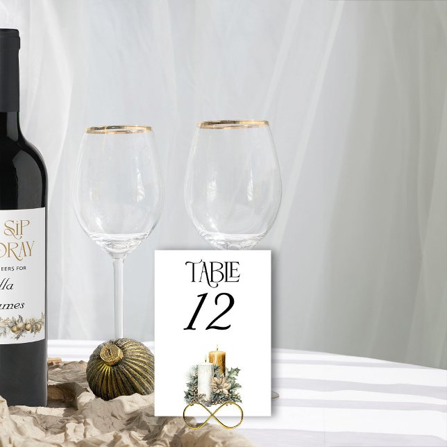 Numéro De Table Bougie d'or et Mariage de Noël Holly (Table Number from the Holly Bells Wedding Collection by Darling and May)