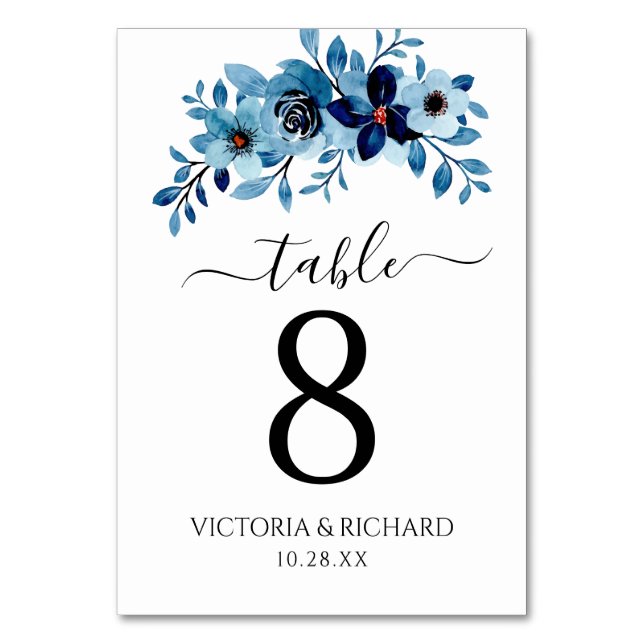 Numéro De Table Bouquet de fleurs à l'aquarelle bleu poussiéreux é (Par défaut)