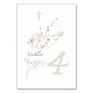 Numéro De Table bouquet fleur sauvage délicat Baptême n 4