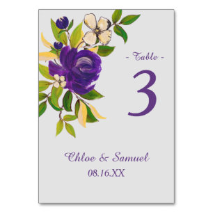 Numéro De Table Bouquet Mariage couleur or pourpre