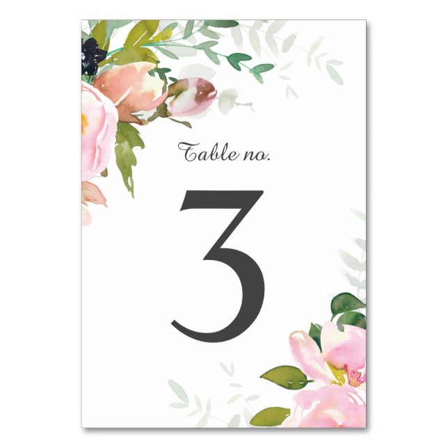 Numéro De Table Bouquets Floraux Rose Pâle sur Fond Blanc (Par défaut)