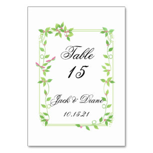 Numéro De Table Bourgeons roses sur mariage de lierre vert