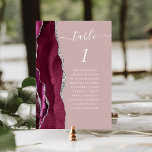 Numéro De Table Bourgogne Argent Agate Dusty Rose Mariage<br><div class="desc">Le bord gauche de cette élégante carte de numéro de table mariage moderne comporte une bordure d'aquarelle rouge bordeaux et ornée d'une parties scintillant en faux argent. Le mot "table" apparaît en écriture manuscrite blanche sur un arrière - plan rose poussiéreux. Ajoutez les noms de vos invités qui sont affectés...</div>
