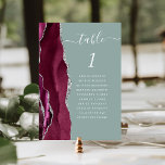 Numéro De Table Bourgogne Argent Agate Sage Green Mariage<br><div class="desc">Le bord gauche de cette élégante carte de numéro de table mariage moderne comporte une bordure d'aquarelle rouge bordeaux et ornée d'une parties scintillant en faux argent. Le mot "table" apparaît dans un script d'écriture manuscrite blanc sur un arrière - plan vert sage. Ajoutez les noms de vos invités qui...</div>