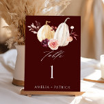 Numéro De Table Bourgogne Citrouille Automne Mariage d'automne<br><div class="desc">Ce numéro de table mariage est composé de citrouilles blancs et jaunes aquarelles ornés de fleurs bordeaux,  marrons et roses rousses sur les feuilles d'automne. Pour une personnalisation plus avancée de cette conception,  cliquez sur le BOUTON OUTIL DESIGN BLEU ci-dessus</div>