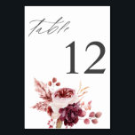 Numéro De Table Bourgogne et rose Floral 8A Numéro de tableau<br><div class="desc">Habillez vos tables de mariage ou de fête avec votre carte de numéro de tableau floral Bourgogne et rose.</div>