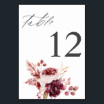 Numéro De Table Bourgogne et rose Floral 8A Numéro de tableau<br><div class="desc">Habillez vos tables de mariage ou de fête avec votre carte de numéro de tableau floral Bourgogne et rose.</div>