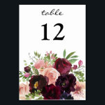 Numéro De Table Bourgogne & Flore Blush - blanc 3<br><div class="desc">Habille tes tables de mariage ou de fête avec cette carte chic bordeaux & floral Table Number Card.</div>