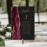 Numéro De Table Bourgogne Gold Agate Dark Mariage<br><div class="desc">Le bord gauche de cette élégante carte de numéro de table mariage moderne comporte une bordure d'aquarelle rouge bordeaux et ornée d'une parties scintillant en faux or. Le mot "table" apparaît dans un script d'écriture manuscrite de couleur or sur un arrière - plan non noir. Ajoutez les noms de vos...</div>