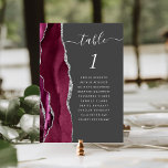 Numéro De Table Bourgogne Mariage argenté Charcoal Grey<br><div class="desc">Le bord gauche de cette élégante carte de numéro de table mariage moderne comporte une bordure d'aquarelle rouge bordeaux et ornée d'une parties scintillant en faux argent. Le mot "table" apparaît en écriture manuscrite blanche sur un arrière - plan gris charbon. Ajoutez les noms de vos invités qui sont affectés...</div>