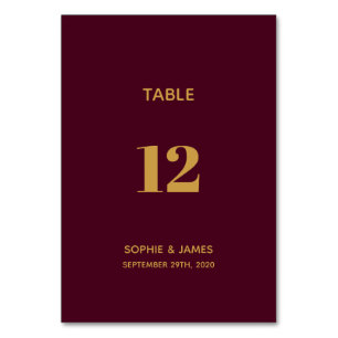 Numéro De Table Bourgogne moderne et Mariage d'or