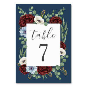 Numéro De Table Bourgogne Peony Dusty Blue Anemone Floral Mariage