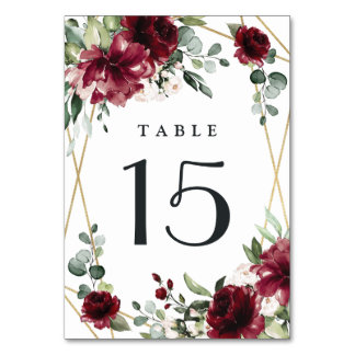 Numéro De Table Bourgogne Rouge Bleu Or Mariage géométrique de ver